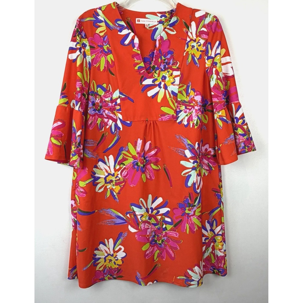 Jude Connelly Mini Dress Womens XS Floral Orange Made USA Vacation Tropical Read